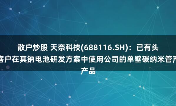 散户炒股 天奈科技(688116.SH)：已有头部客户在其钠电池研发方案中使用公司的单壁碳纳米管产品